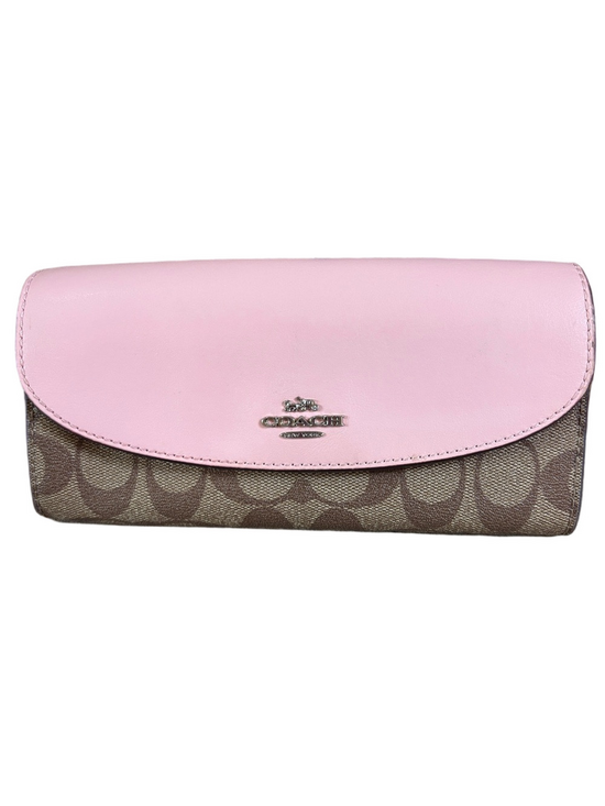 Coach Handbags - Coach slim envelope wallet featuring signature coated canvas & pink leather flap